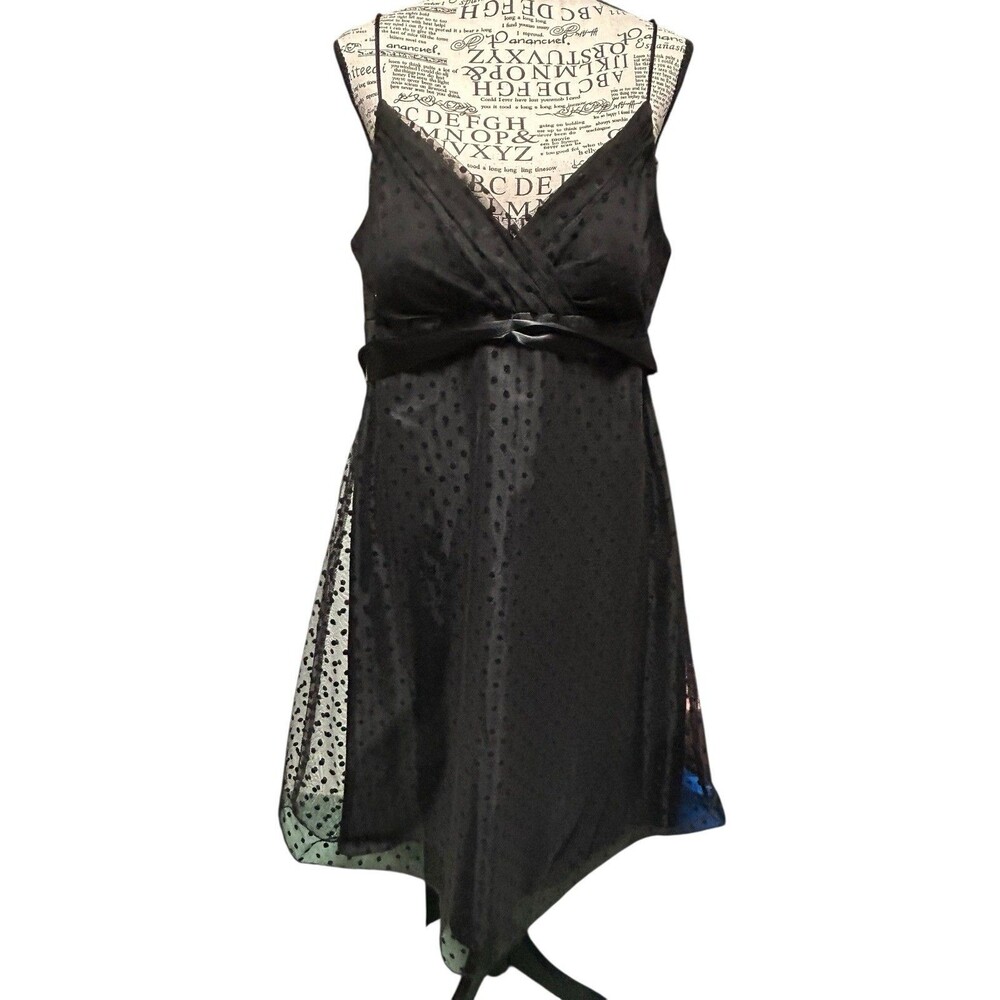 Onyx Nite Women Black Polka Dot Spaghetti Straps Lined Dress Size 14 Whimsygoth